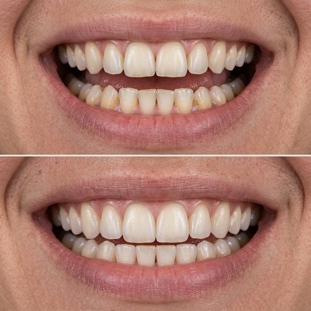 Antes e depois de clareamento dental