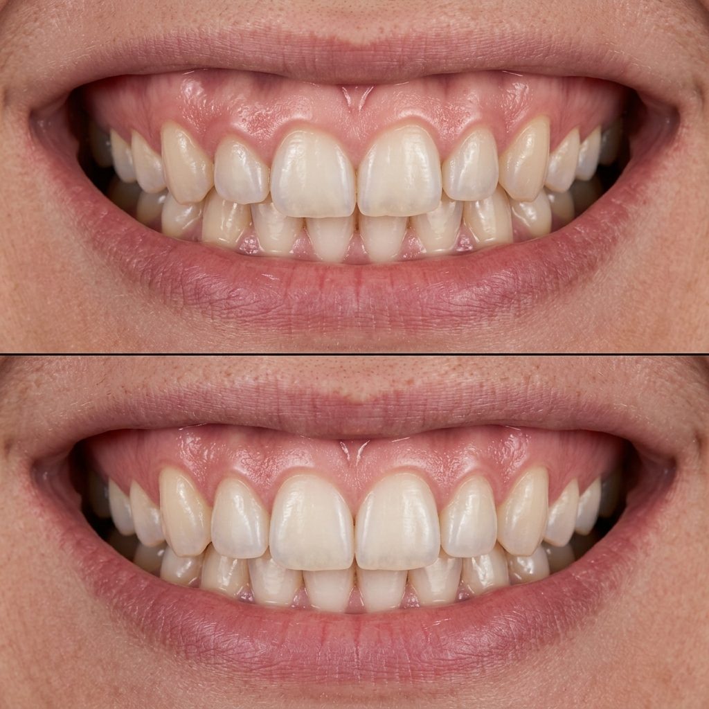 Antes e depois do contorno gengival e do sorriso