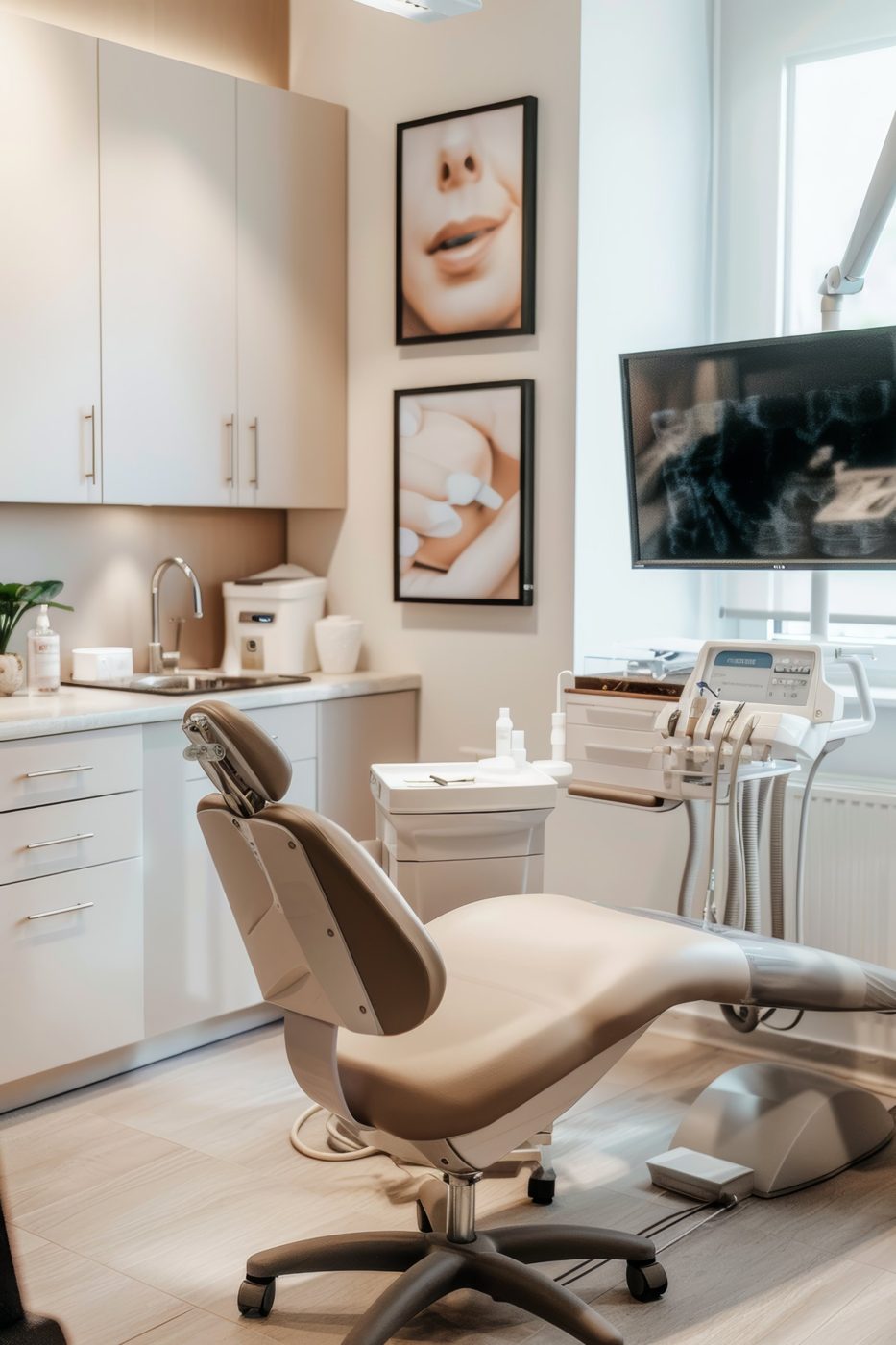 Sala de atendimento com cadeira odontológica